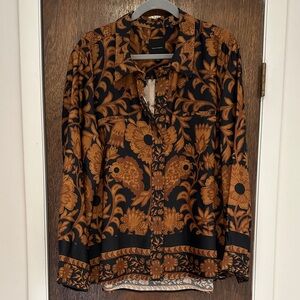 NWOT: Alex Marie Black and Brown Floral Button Down Shirt XXL